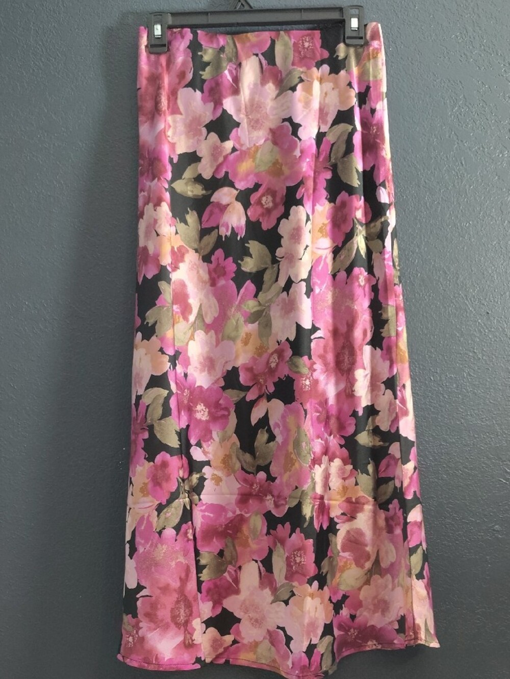 Gilli Black Whimsical Cottagecore Midi Skirt with Pink Floral Print - Picture 6 of 6